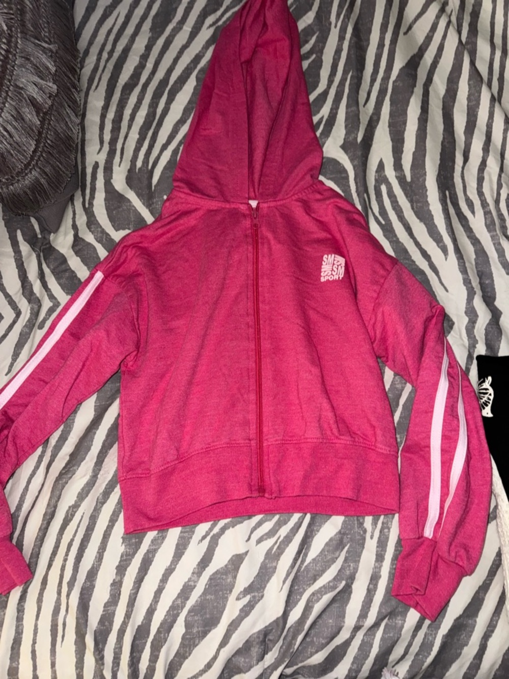 Steve Madden Girls' Hot Pink Hooded Zip-Up Jacket with Light Pink Sleeve Stripes